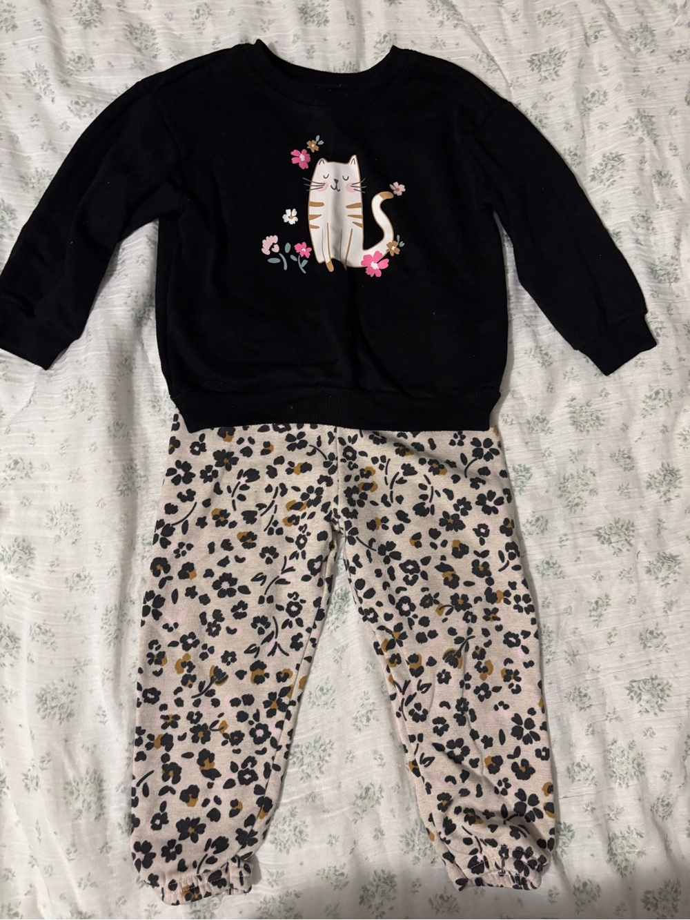 Garanimals Black Sweatshirt and Cream Leopard Print Joggers Set